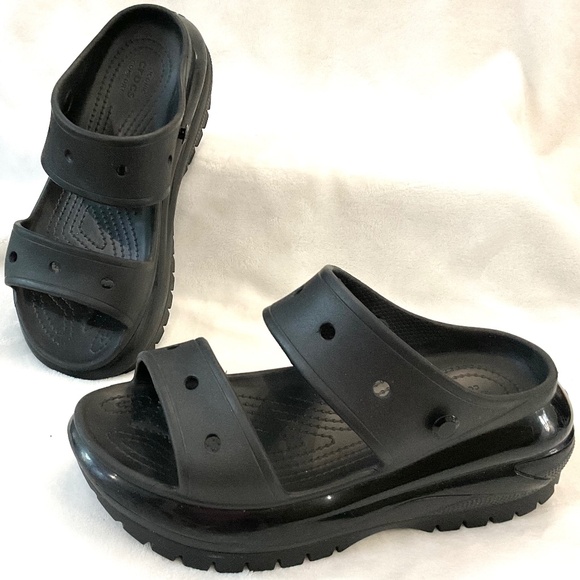 Black Crocs Mega Crush Chunky Platform Y2K Grunge Sandal Men— Sz 9 Wms Sz 11 - Picture 3 of 15